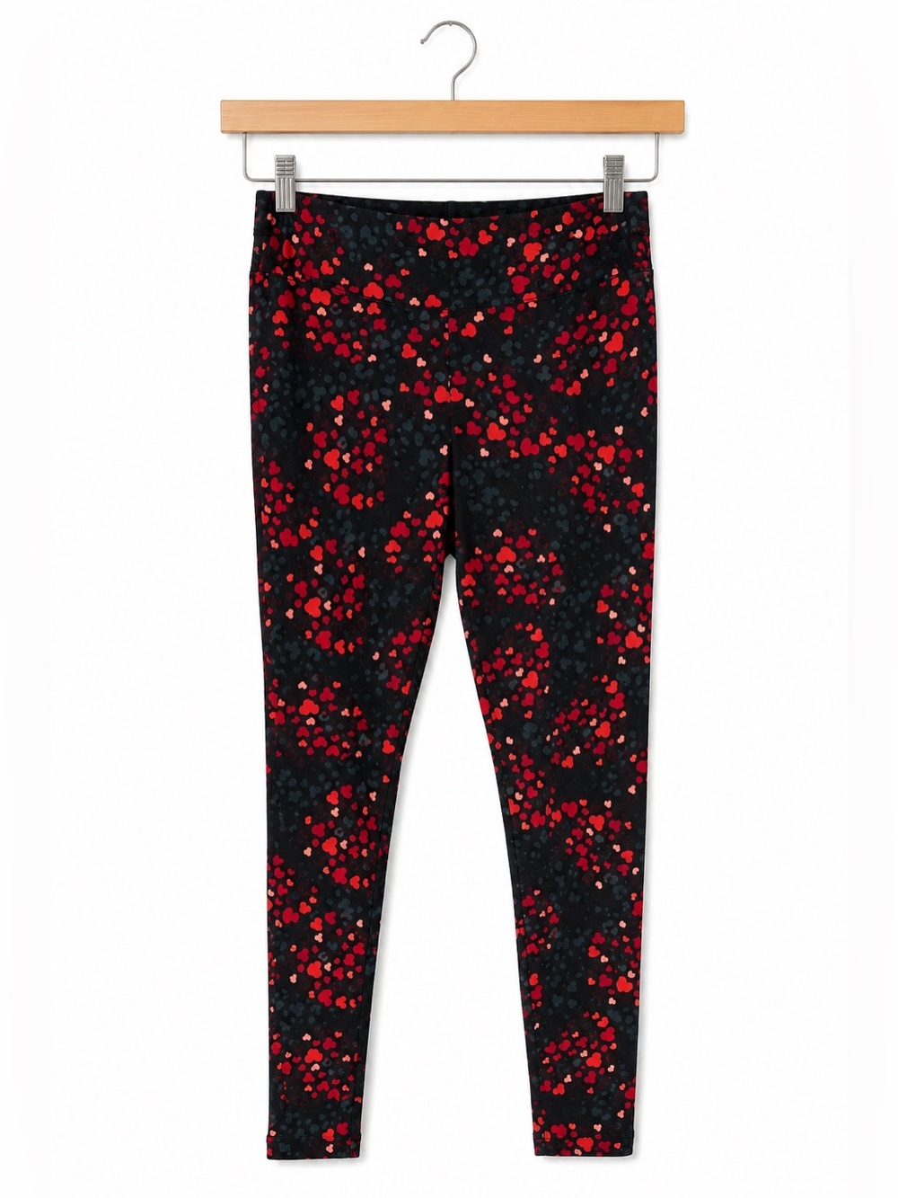LuLaRoe Womens Leggings OS‎ Black Blue Red Hearts Print Valentines